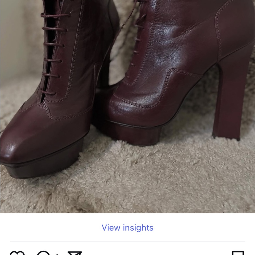 Alexander McQueen Burgundy Lace-Up Heeled Boots